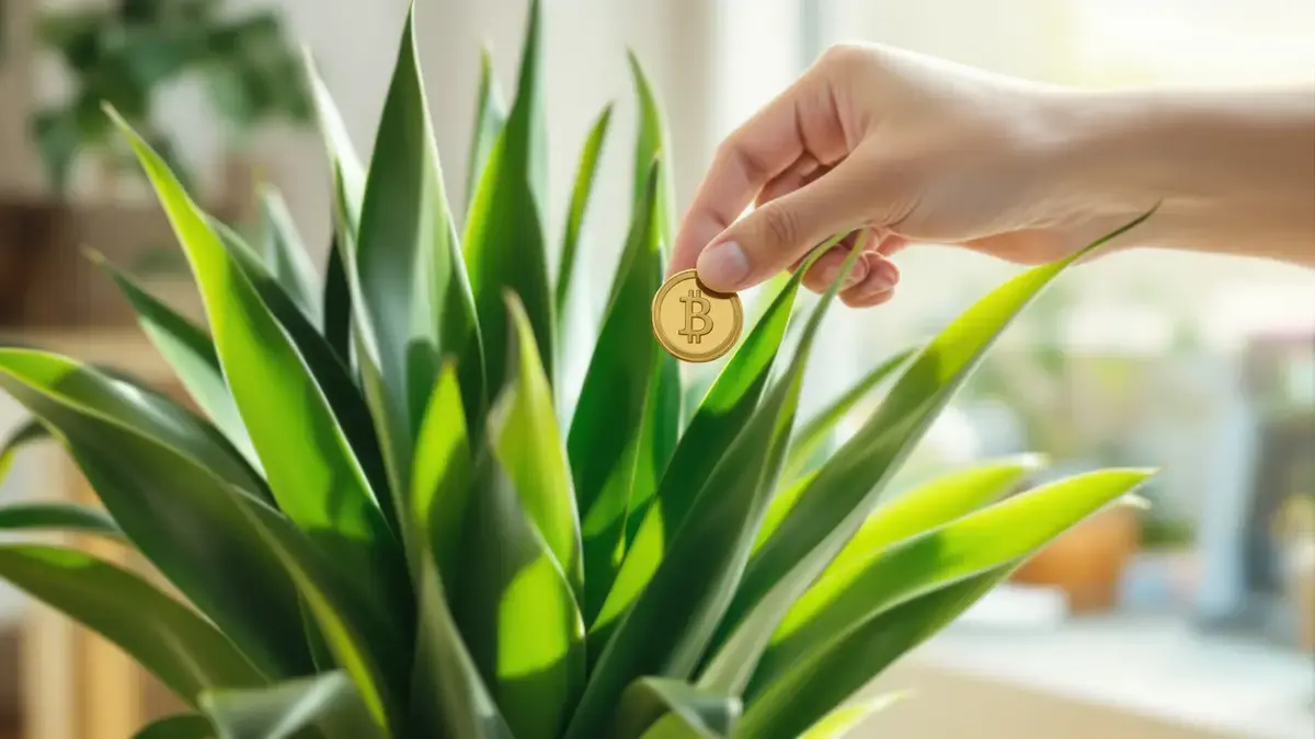 Een muntstuk begraven in een pot met sansevieria: een Feng Shui-gebaar om voorspoed aan te trekken